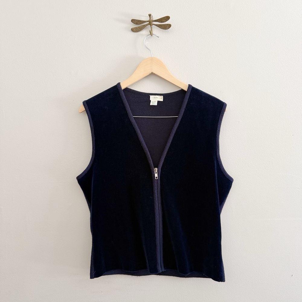 J. Crew Merino Wool & Velvet Blue V Neck Vest Medium